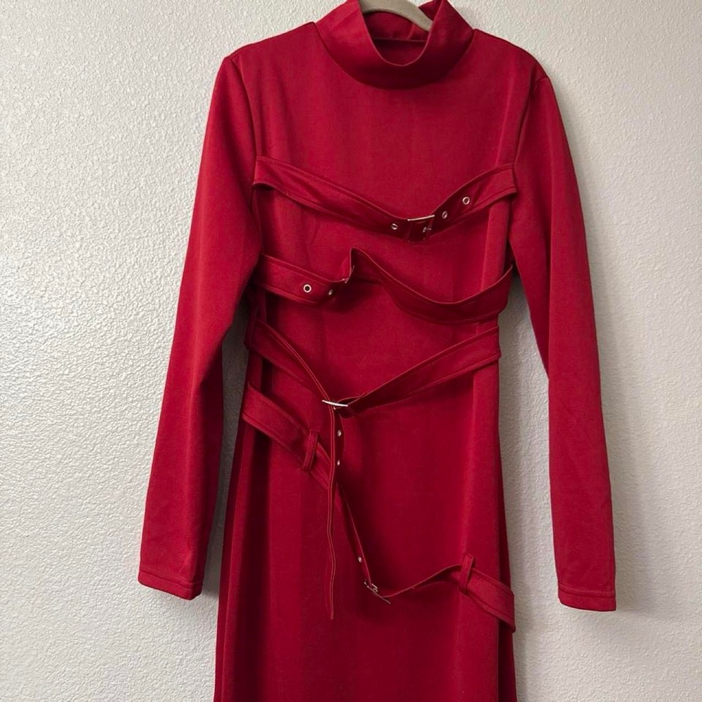Women's Red Long Sleeve Buckle Me Up Maxi Dress